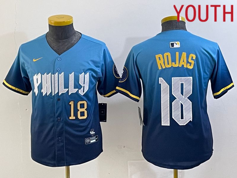 Youth Philadelphia Phillies #18 Rojas Blue City Edition Nike 2024 MLB Jersey style 2->youth mlb jersey->Youth Jersey